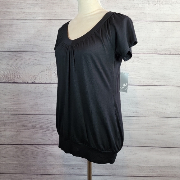 Jm Collection Solid Short Sleeve Top Black Size Small - Picture 5 of 7